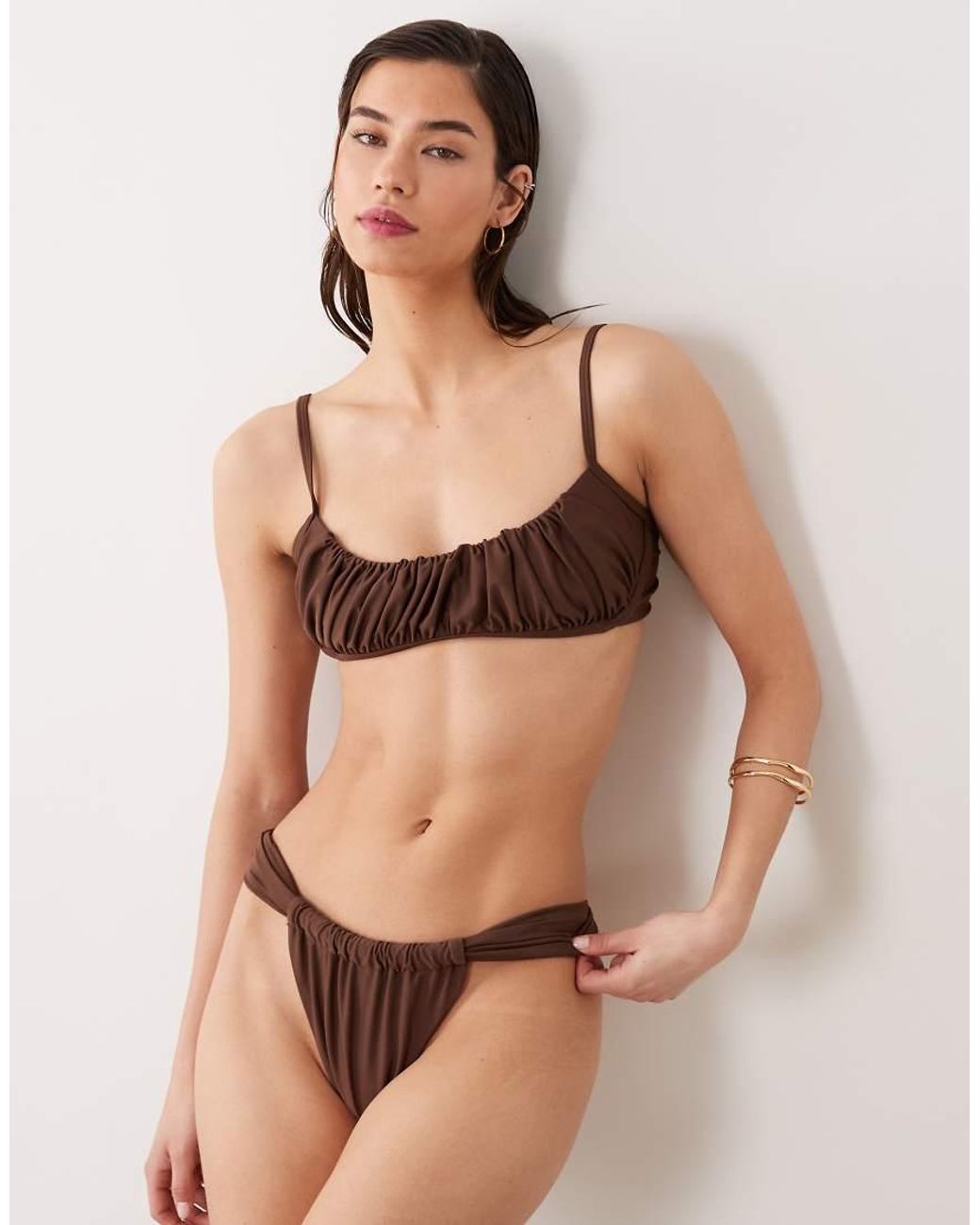 Miss Selfridge Black Skinny Ruched Bikini Top