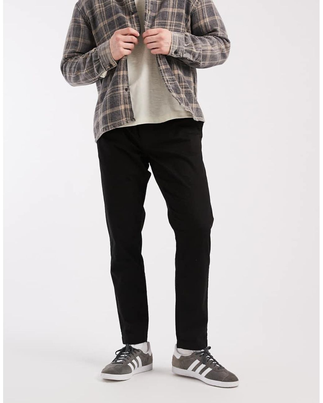 Brave Soul Black Cotton Twill Trousers With Elasticated Waist for men