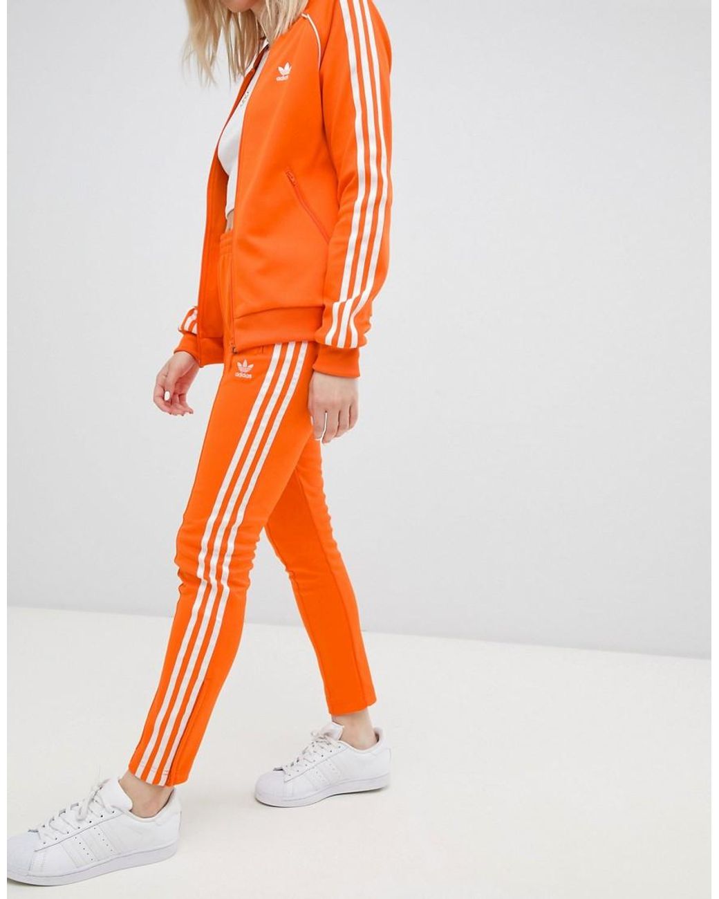 adidas Originals Rechte Broek Met Drie Strepen In Oranje in het Oranje |  Lyst NL