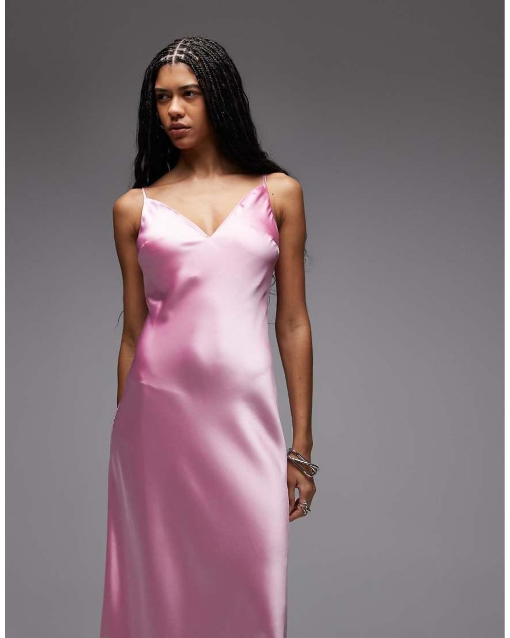 ASOS Purple High Apex Satin Midi Dress