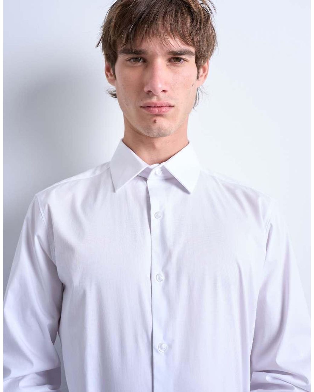 Topman White Long Sleeve Formal Stretch Shirt for men