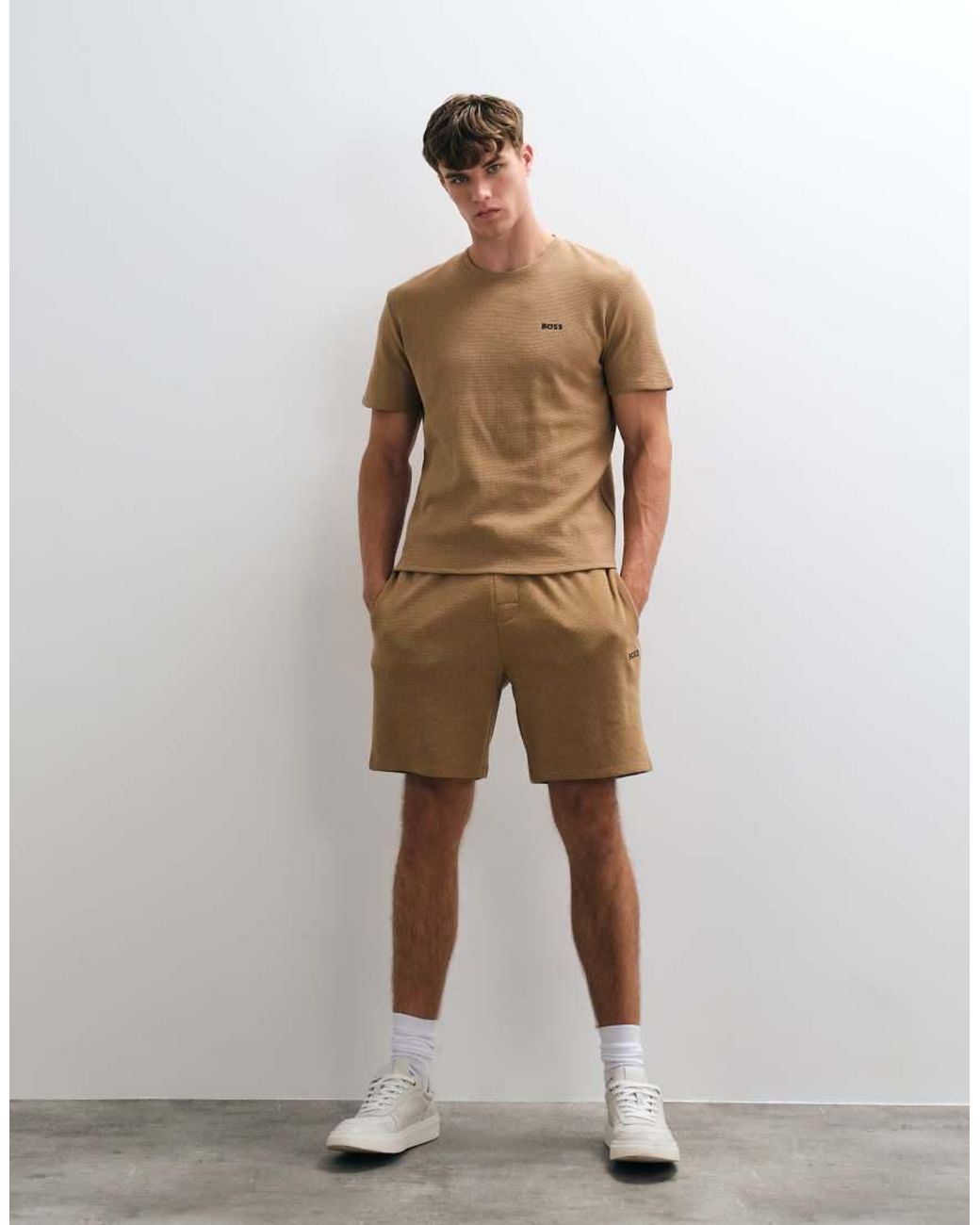 Boss Brown Co-Ord Waffle T-Shirt With Chest Logo for men