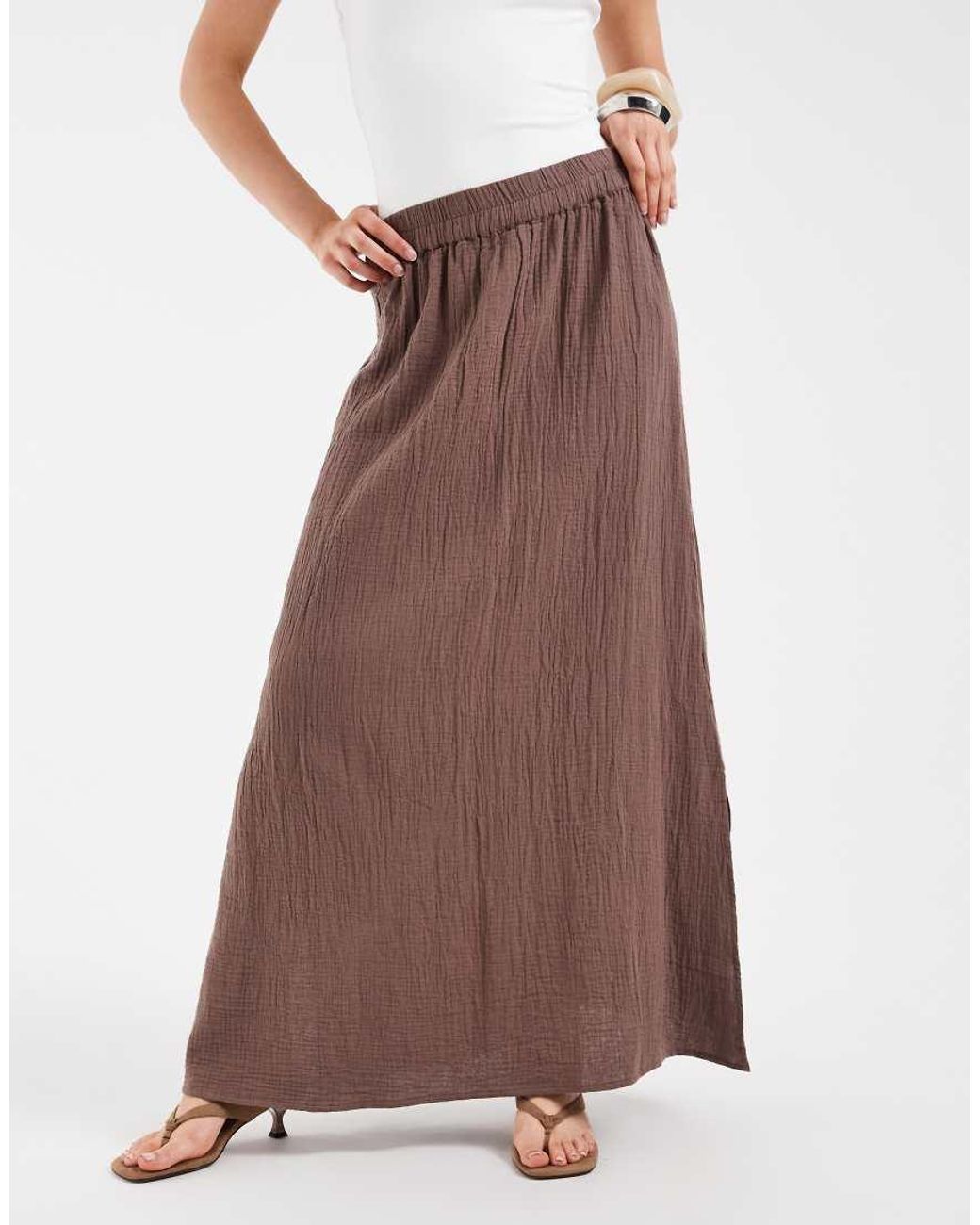 Pieces Brown Cotton Maxi Skirt