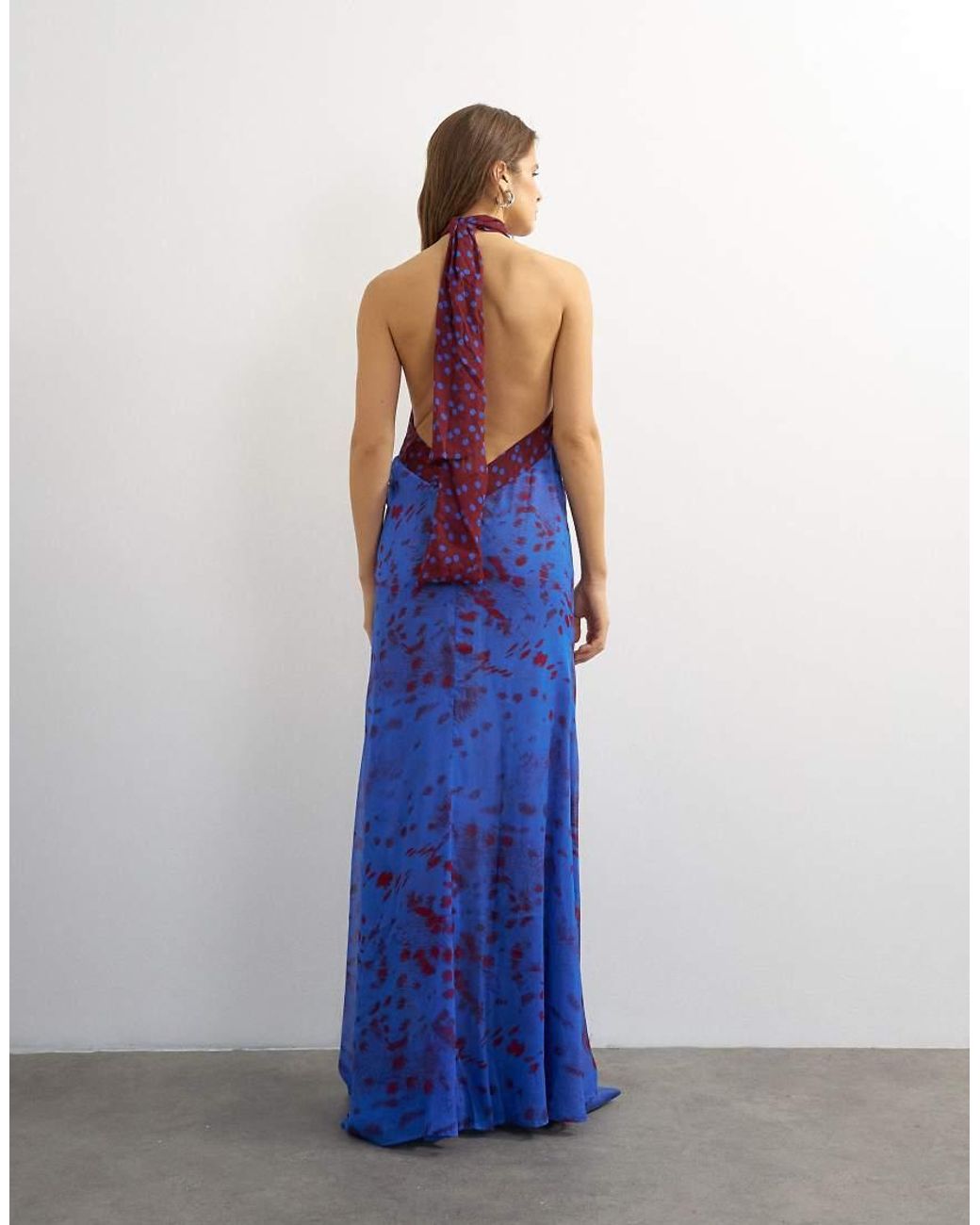 TOPSHOP Blue Chiffon Halter Neck Tucked Side Maxi Dress
