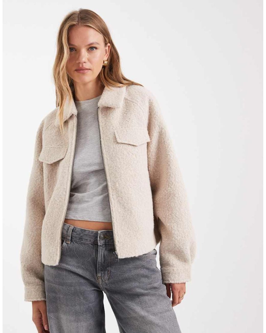 ONLY Natural Zip Thorugh Boucle Jacket