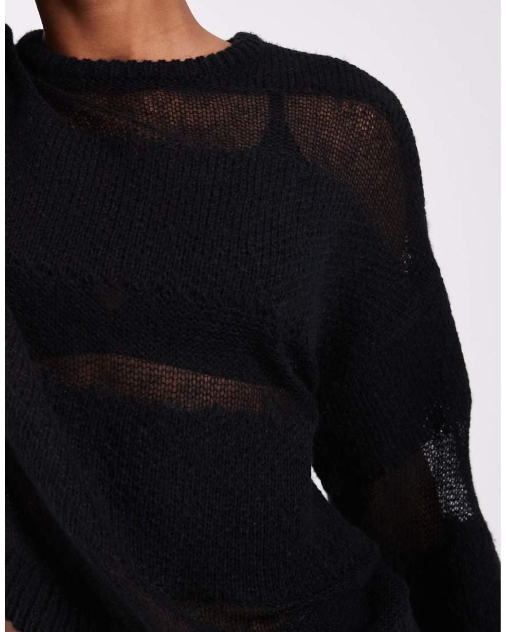 Noisy May Black Slouchy Sheer Stripe Knitted Jumper