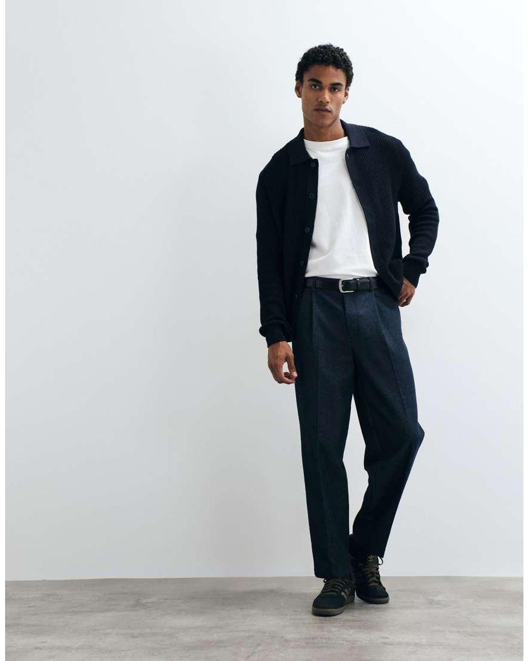 Mango Blue Knitted Button Through Cardigan for men