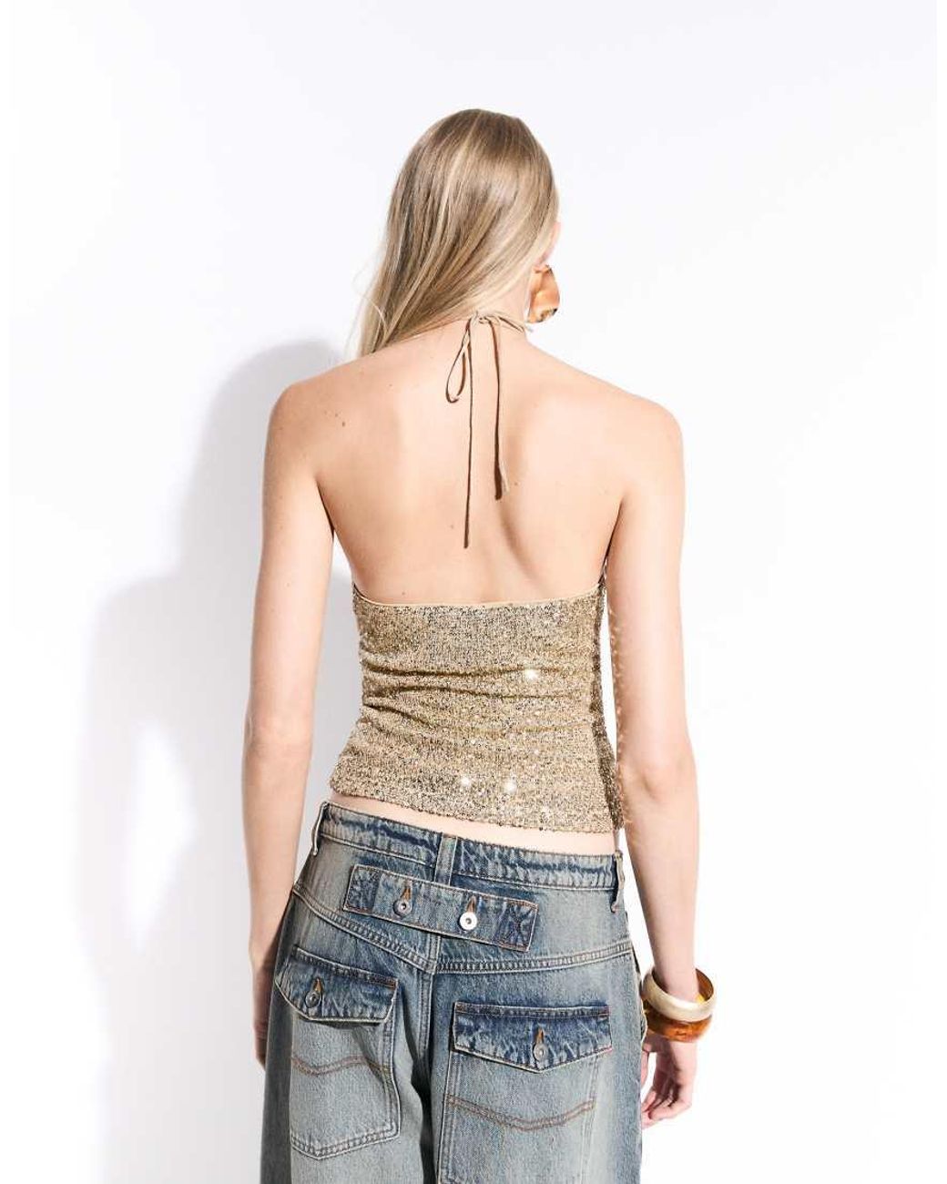 ASOS Metallic Halter Neck Embellished Sequin Cami