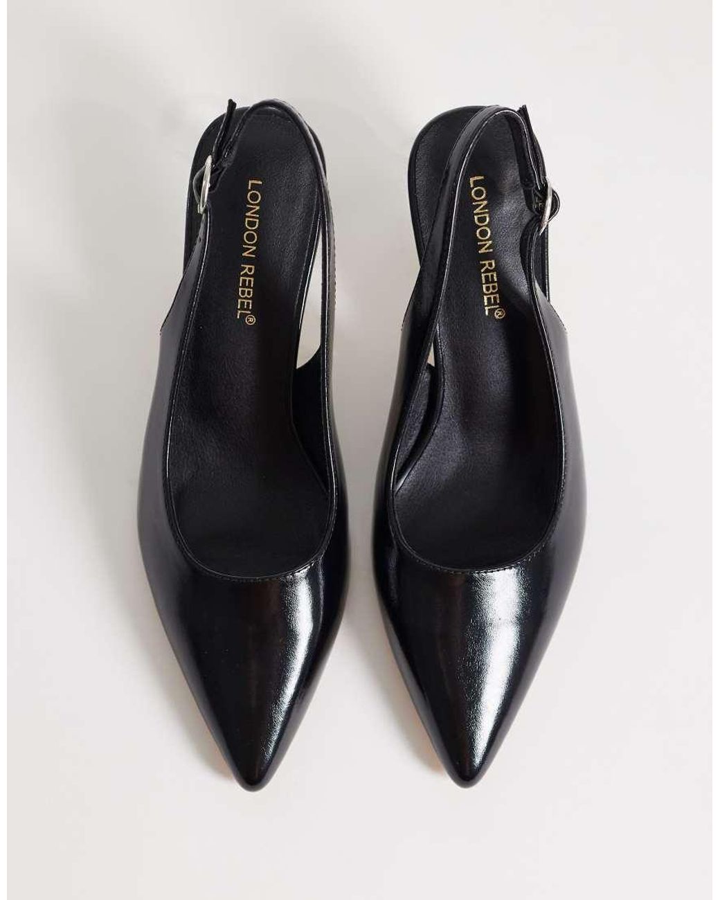 London Rebel Black Eliza Sling Back Kitten Heels