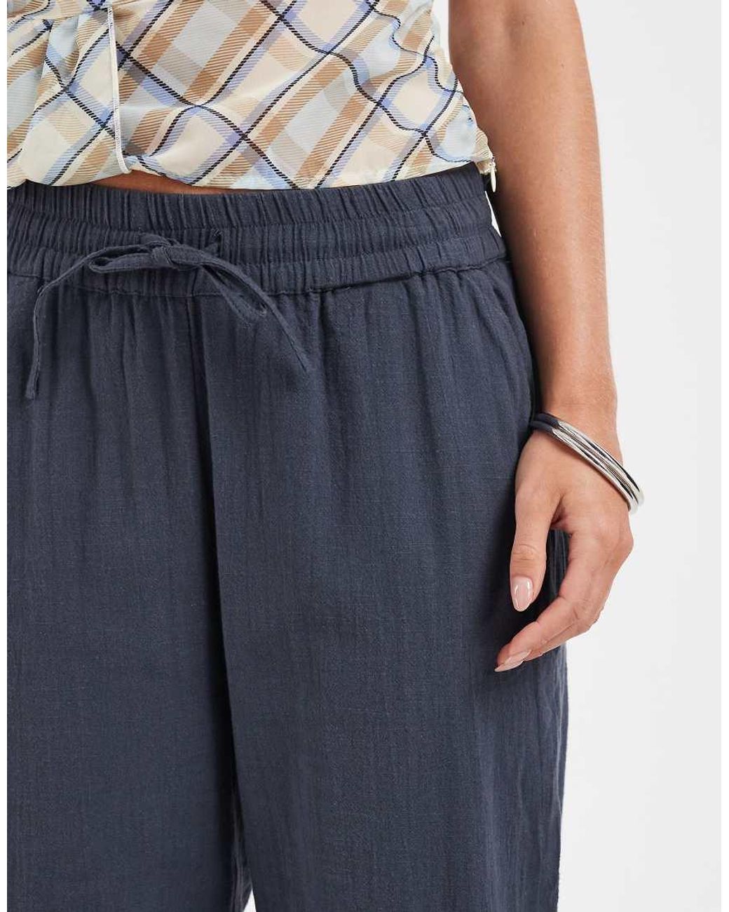 Only Petite Blue Wide Leg Linen Look Trousers