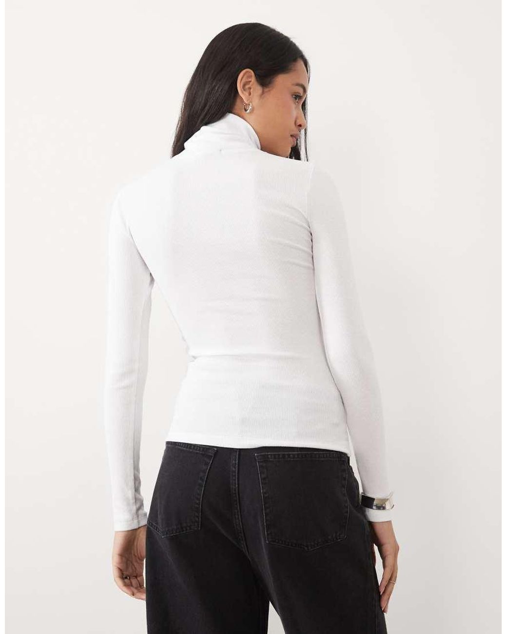 Brave Soul White Long Sleeve Ribbed Roll Neck Top