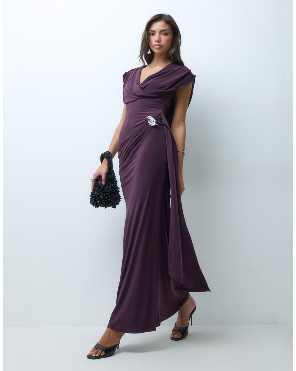 ASOS Blue Draped Bodice Maxi Dress With Trim Waist