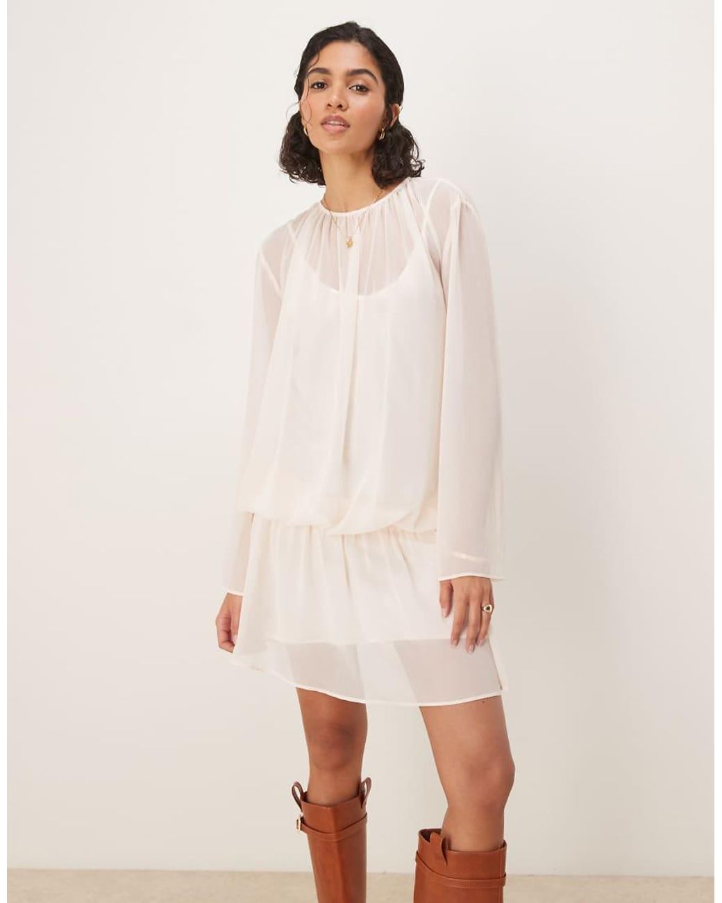 ASOS Natural Chiffon Boho Blouson Mini Dress