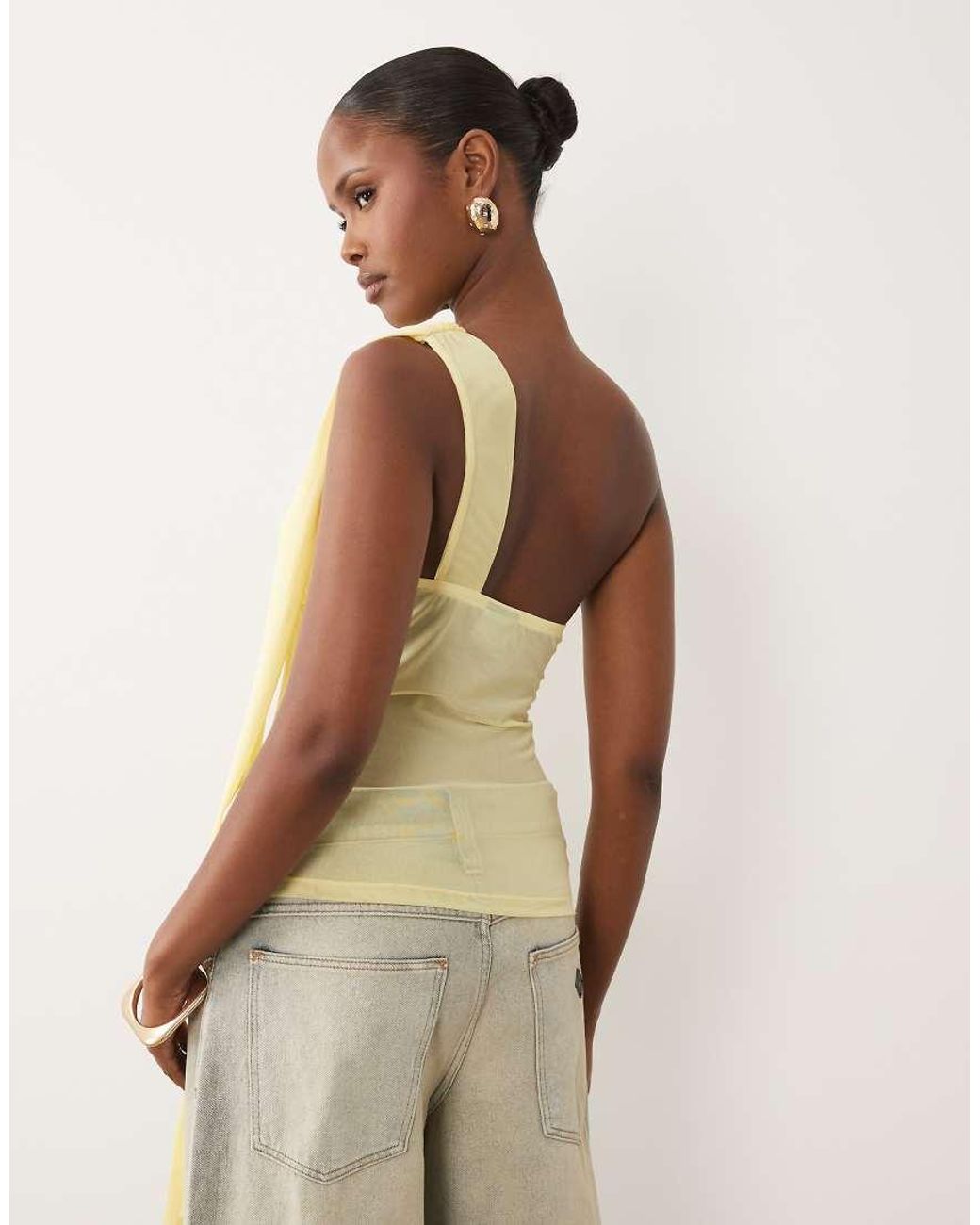 ASOS Natural Mesh One Shoulder Sash Top With Bandeau Detail