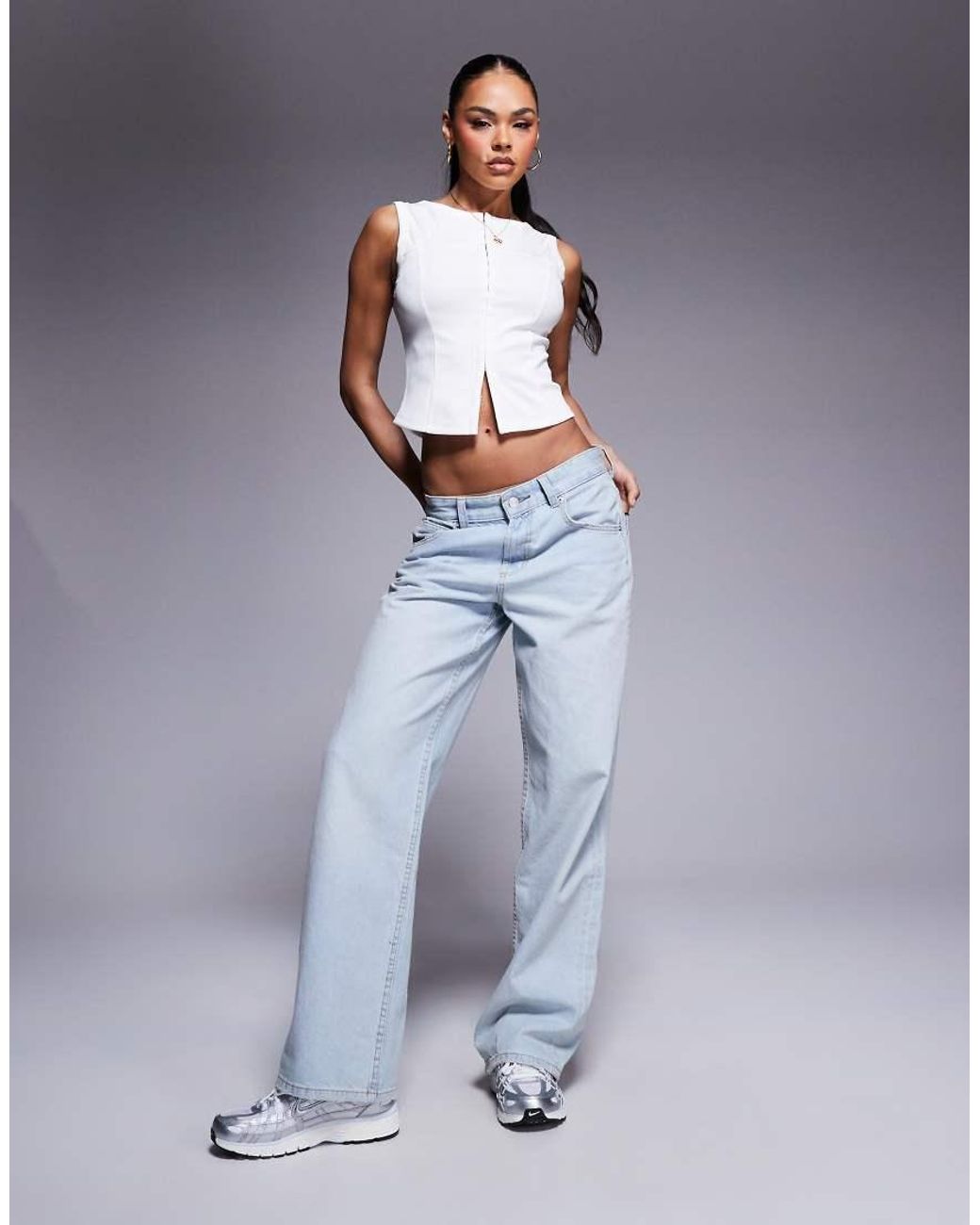 ASOS Gray Hook And Eye Curved Hem Ribbed Top