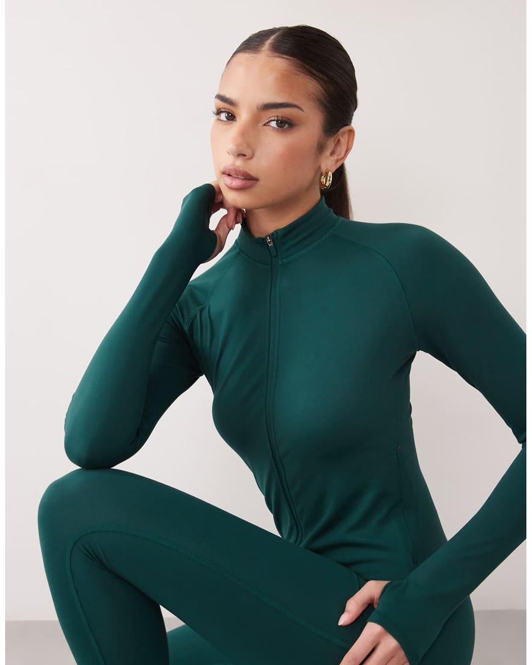 4505 Green Icon Zip Up Studio Long Sleeve Top