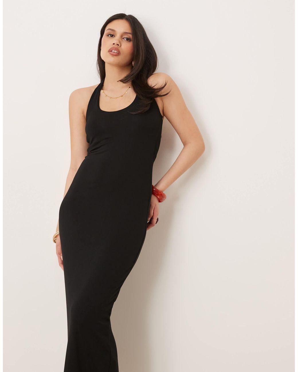 Gina Tricot Tie Up Backless Halterneck Midaxi Dress in Black | Lyst