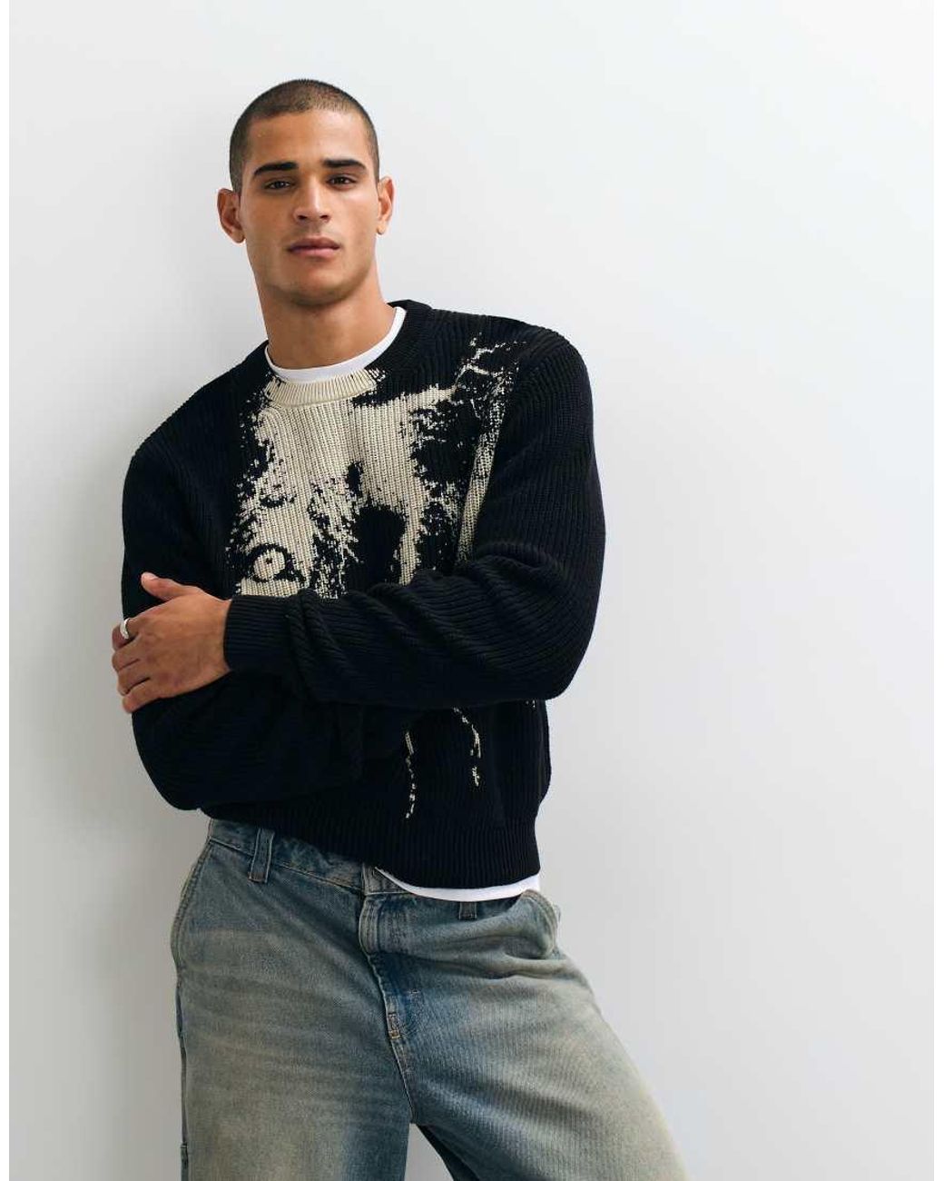 Weekday Blue Oversized Jumper With Wolf Graphic for men
