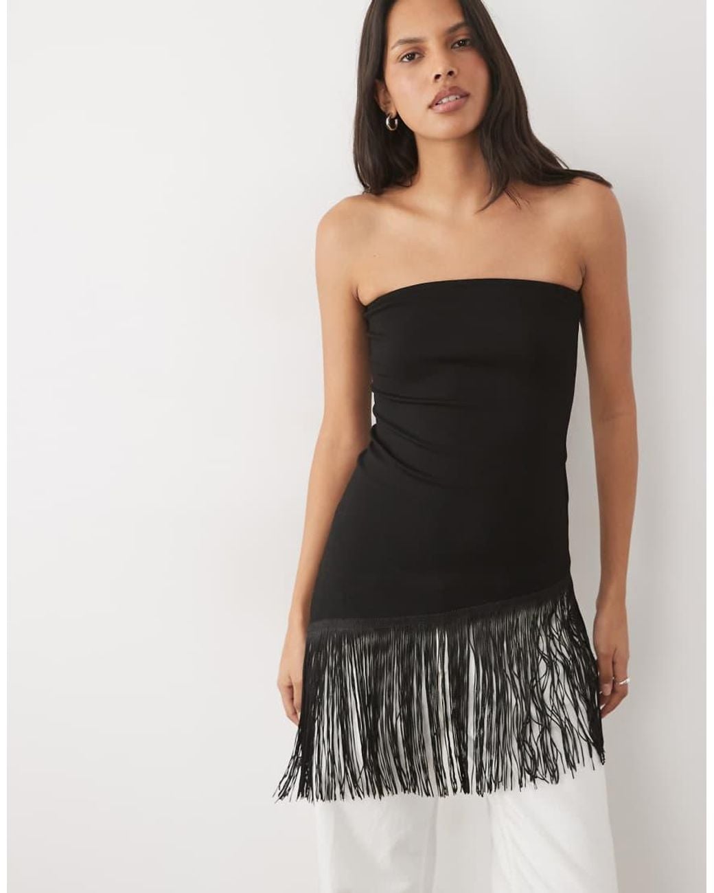 Object White Bandeau Top With Fringe Detail