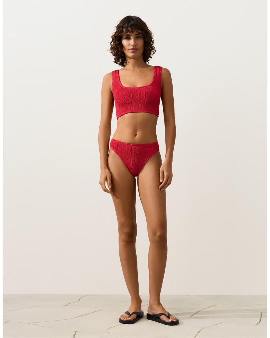 Oysho Red Medium-coverage U-cut Crinkle Bikini Briefs
