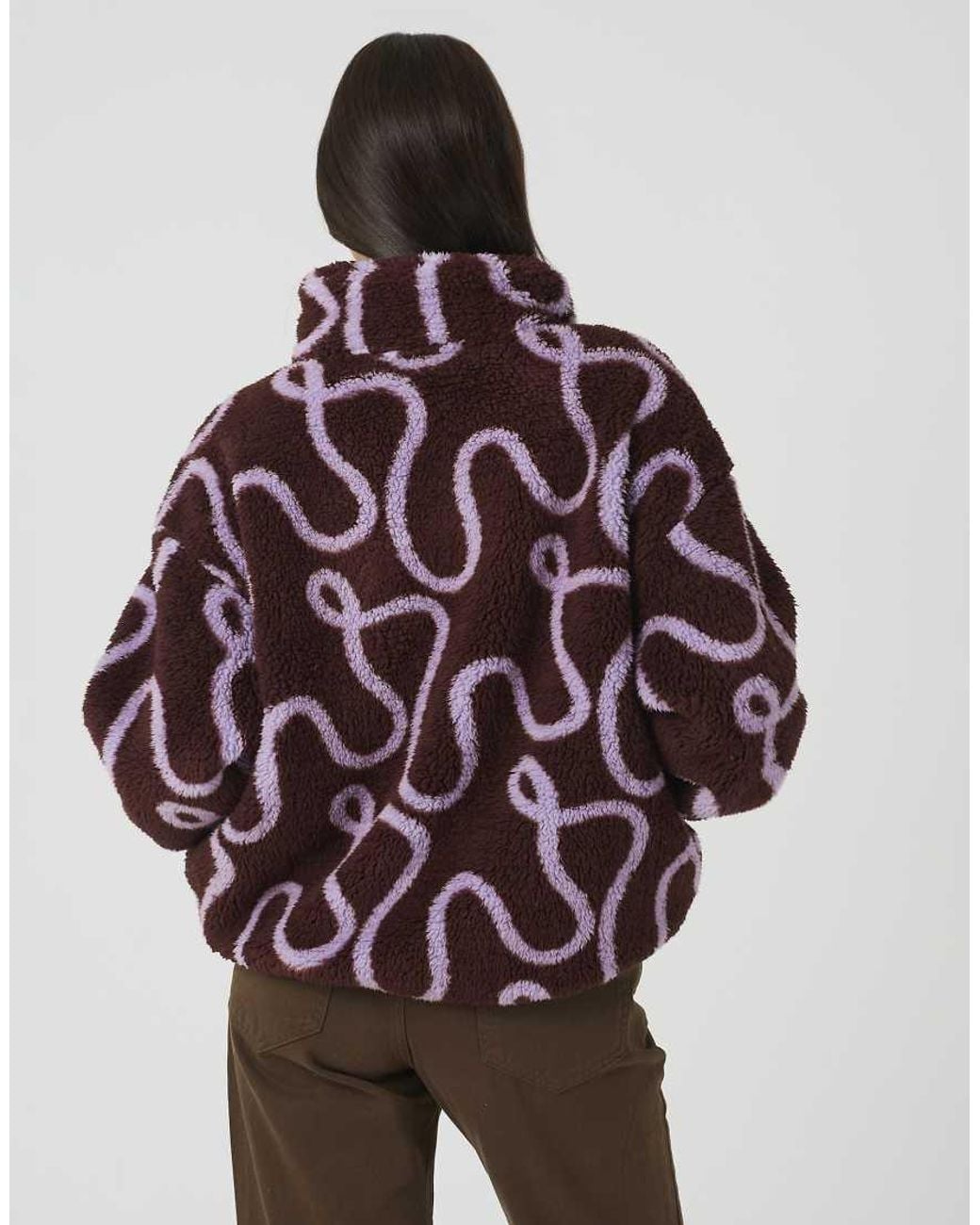 Brave Soul Purple Sherpa Fleece Squiggle Print Sweatshirt