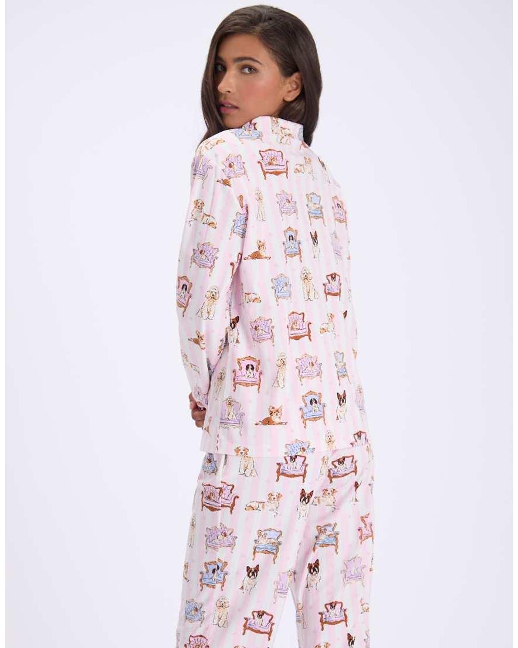Boux Avenue Pink Dogs On Chairs Pyjama Set With Bag Fleece Top And Bottoms Pj