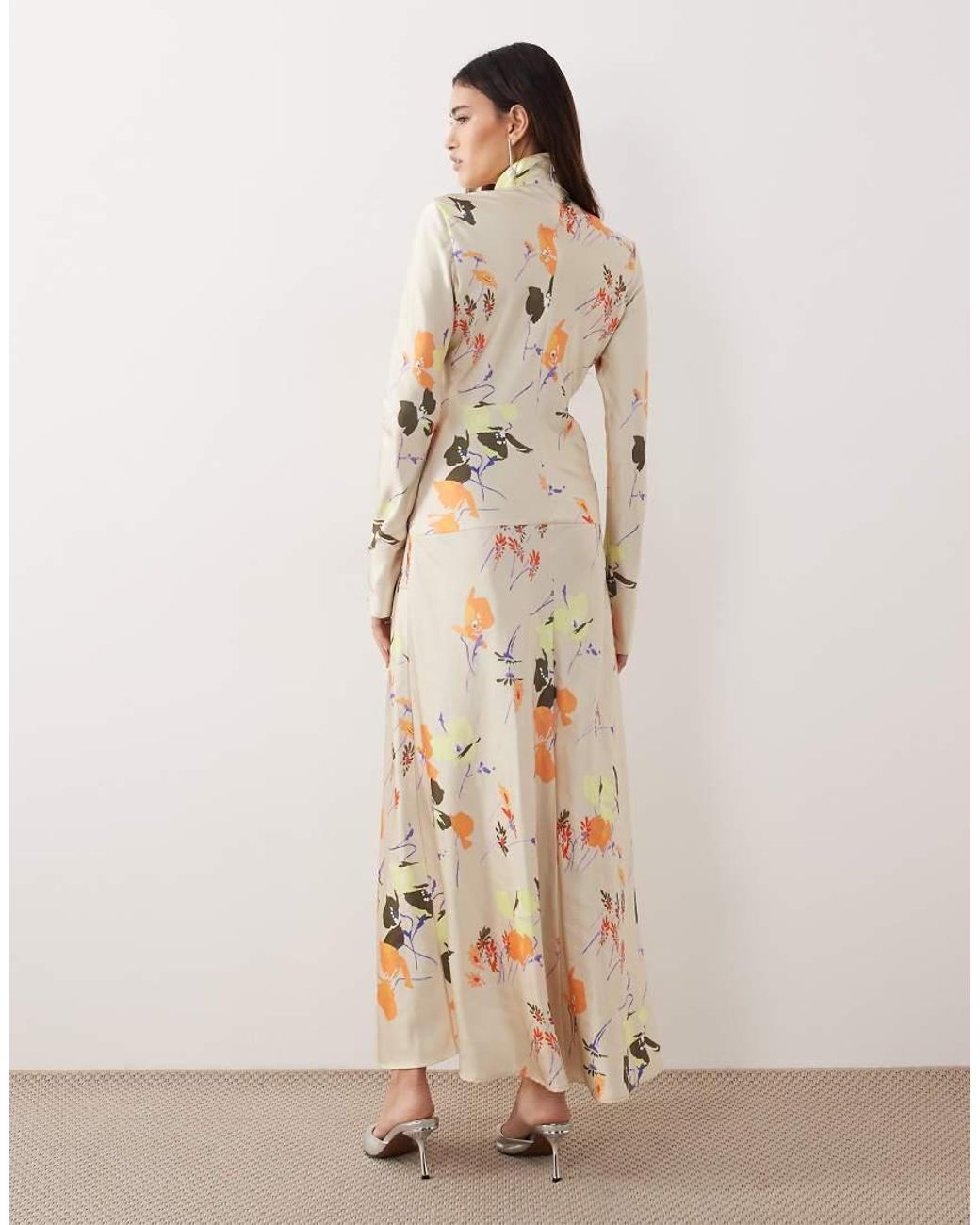 ARRANGE Natural High Neck Satin Panelled Maxi Dress