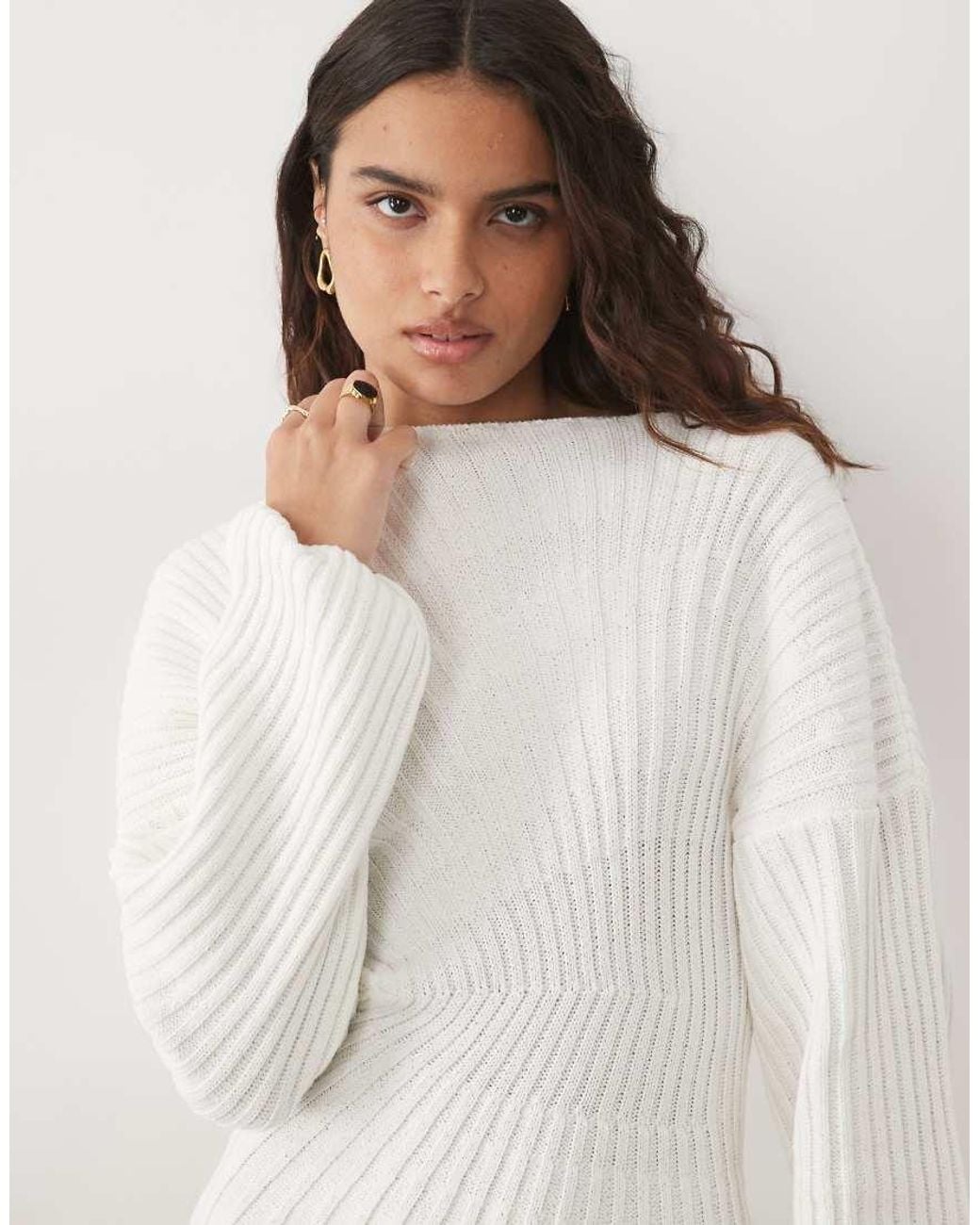 ASOS White Knitted Cinched Pleated Mini Dress