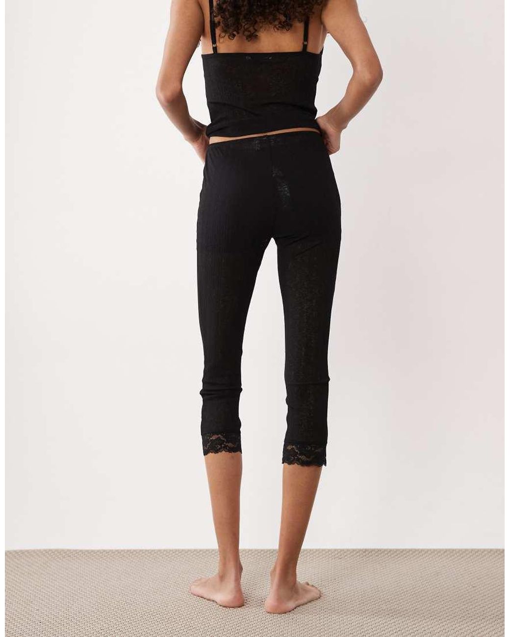 ASOS Black Asos Design Tall Semi Sheer Capri Pyjama Trouser With Lace Trim