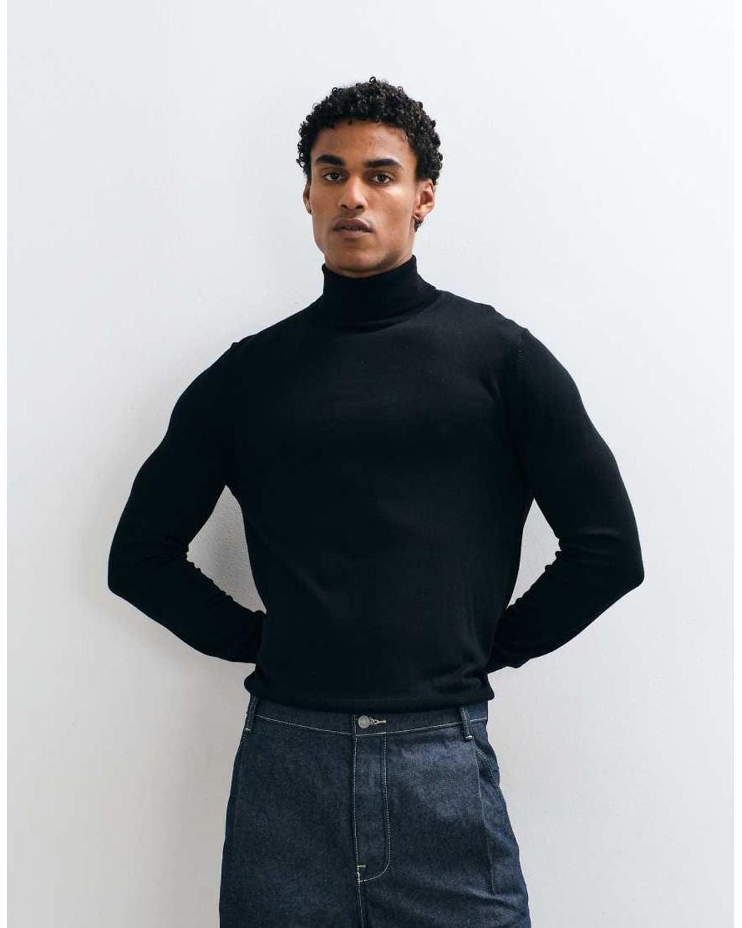 Mango Blue High Neck Knitted Sweater for men