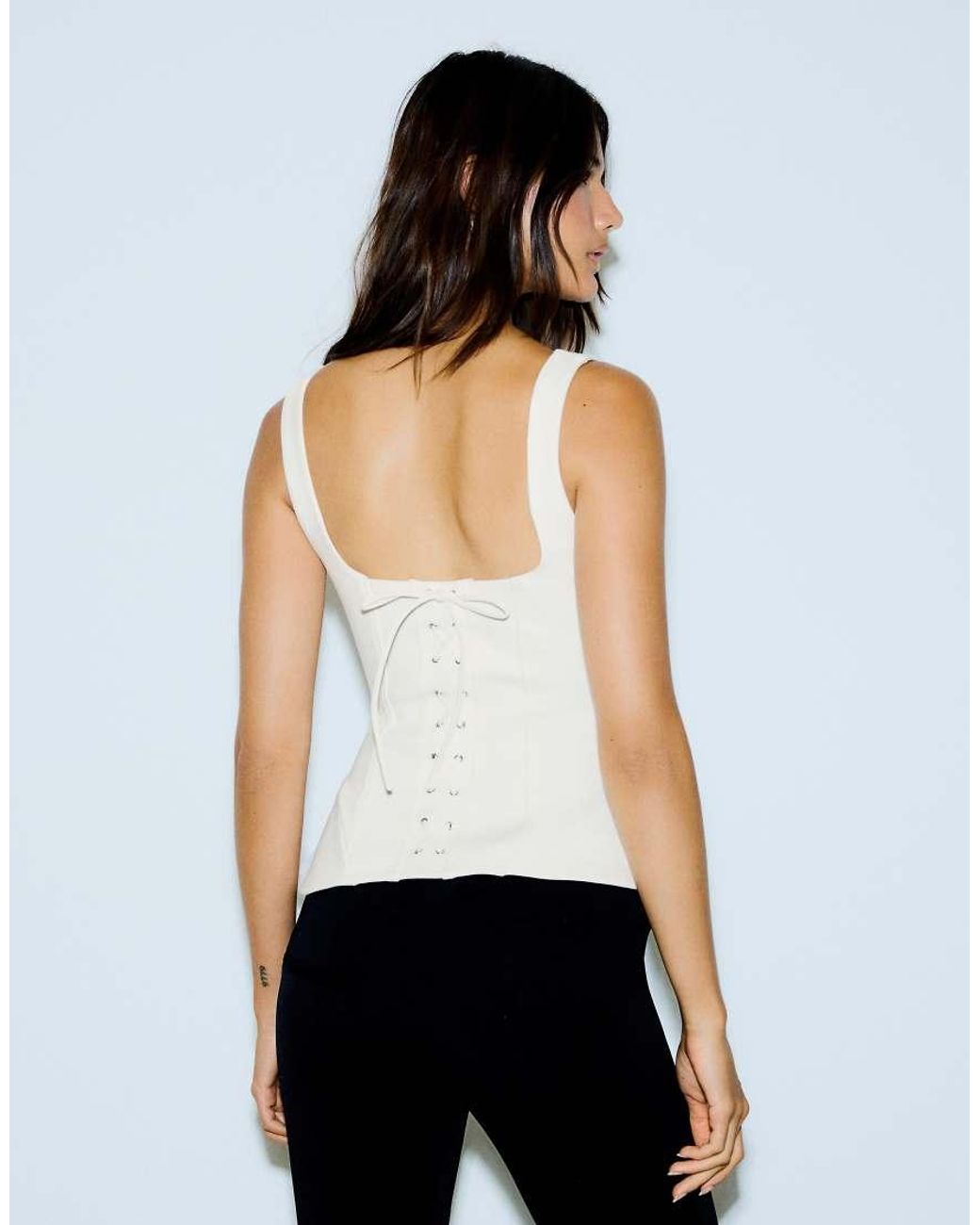 Bershka White Structured Tie-Back Top