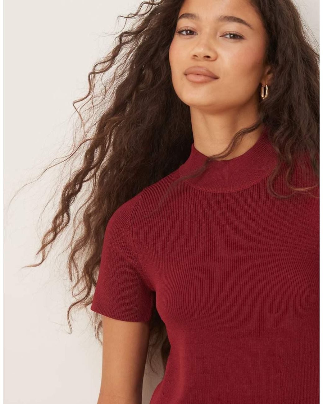 Mango Red Knit High Neck Short Sleeve Mini Dress