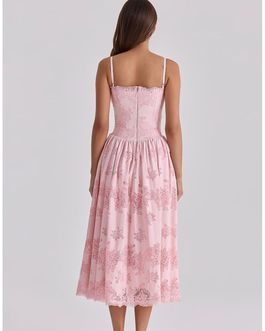 House Of Cb Pink Chloe Cotton Broderie Anglais Lace Midi Sundress
