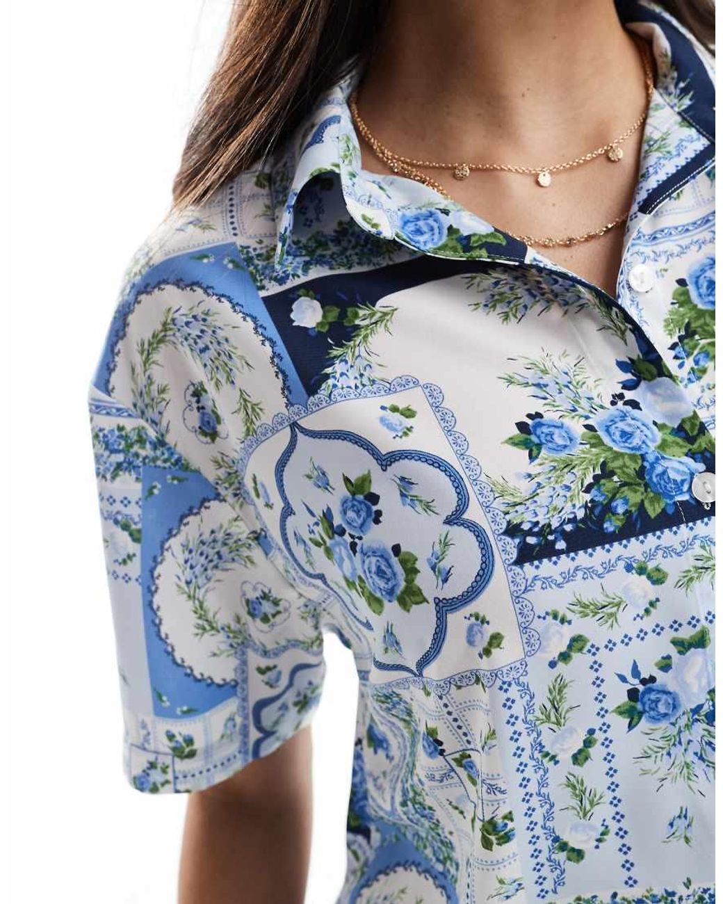 Abercrombie & Fitch Blue Co-ord Short Sleeve Satin Shirt