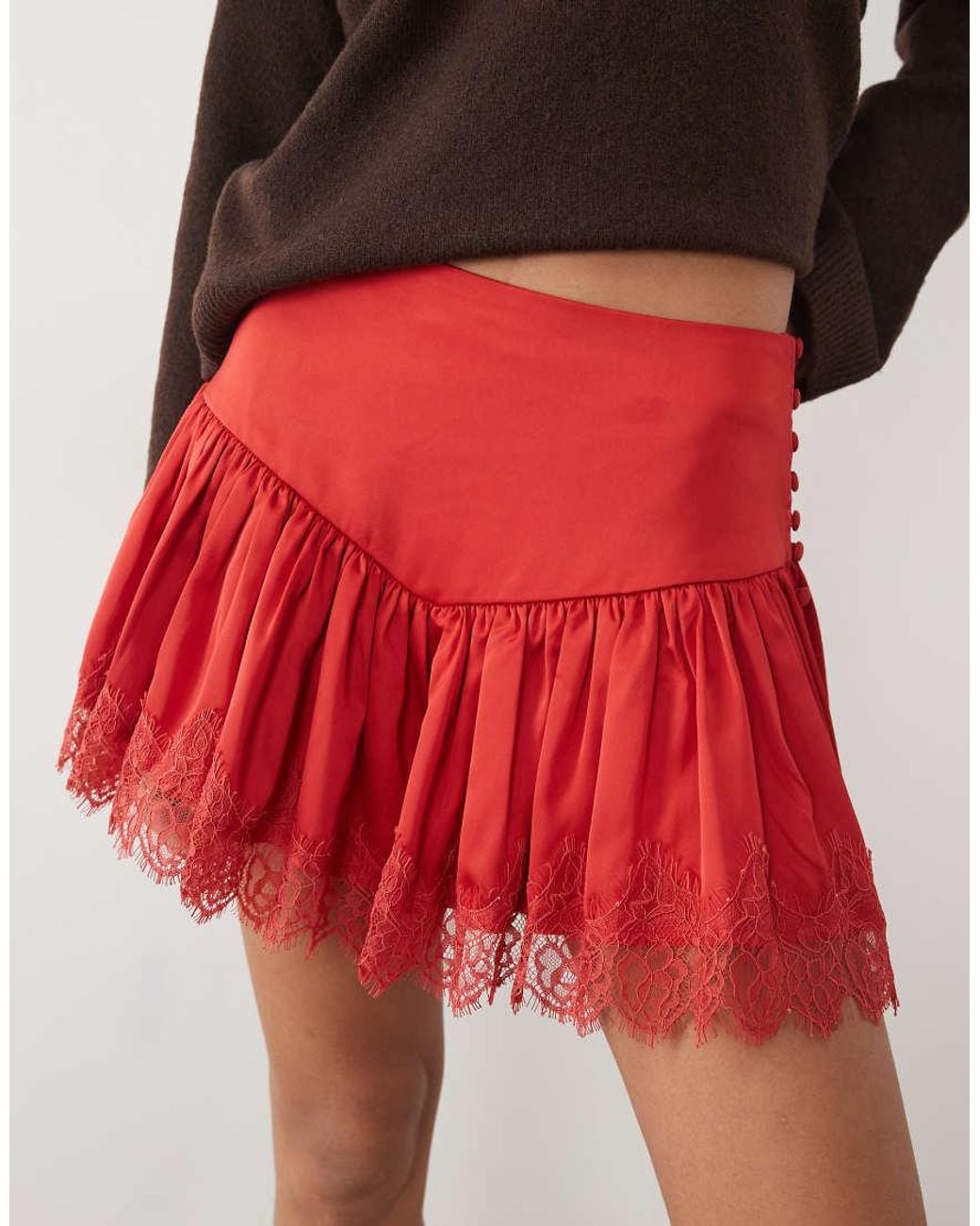ASOS Red Lace Trim Detail Floaty Short
