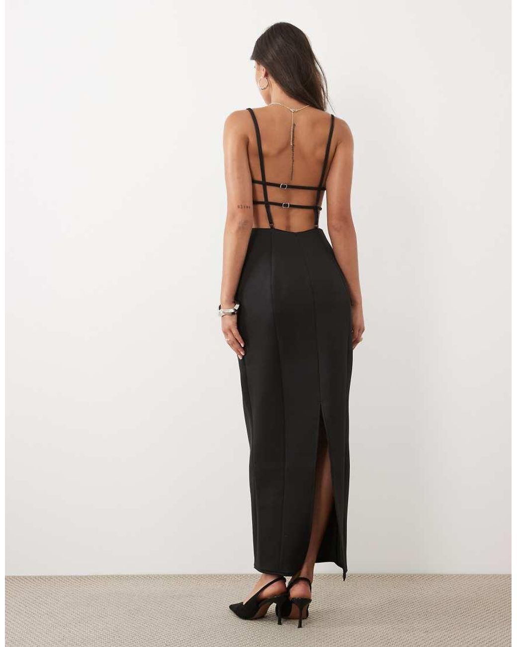 ASOS Black Volume Pencil Maxi Dress With Strappy Back