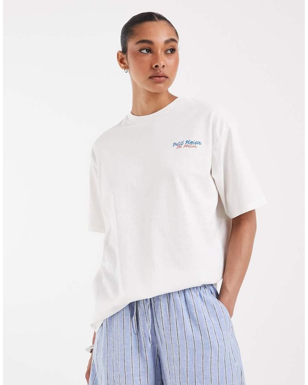 JJXX White Oversized T-shirt With Café Breakfast Back Print