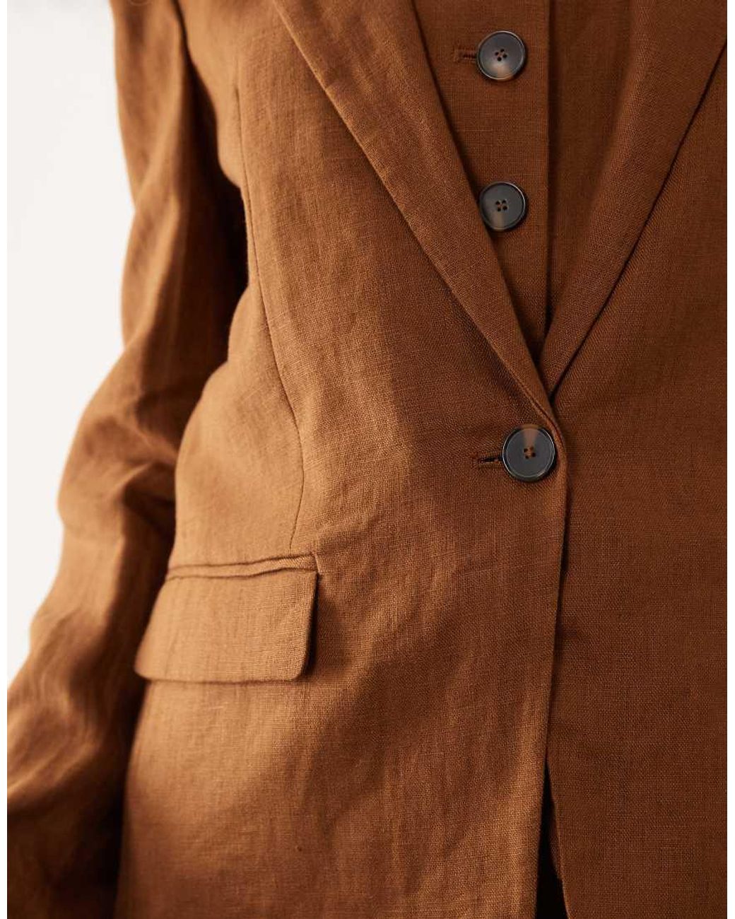 Mango Brown Boreli 100% Linen Tailored Blazer Co-ord