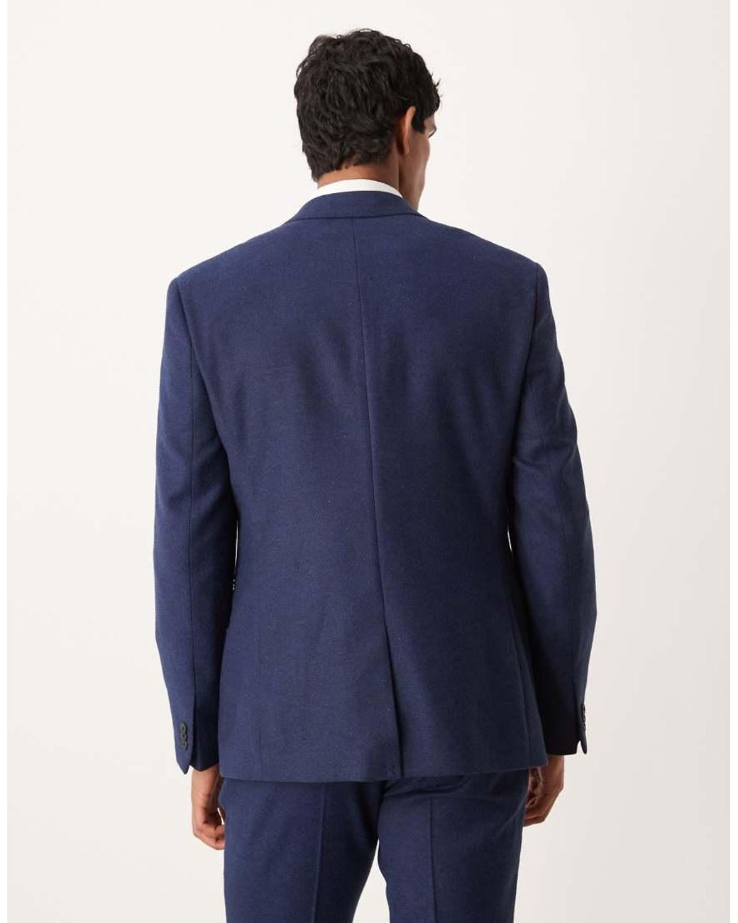 ASOS Blue Slim Herringbone Suit Jacket With Wool for men