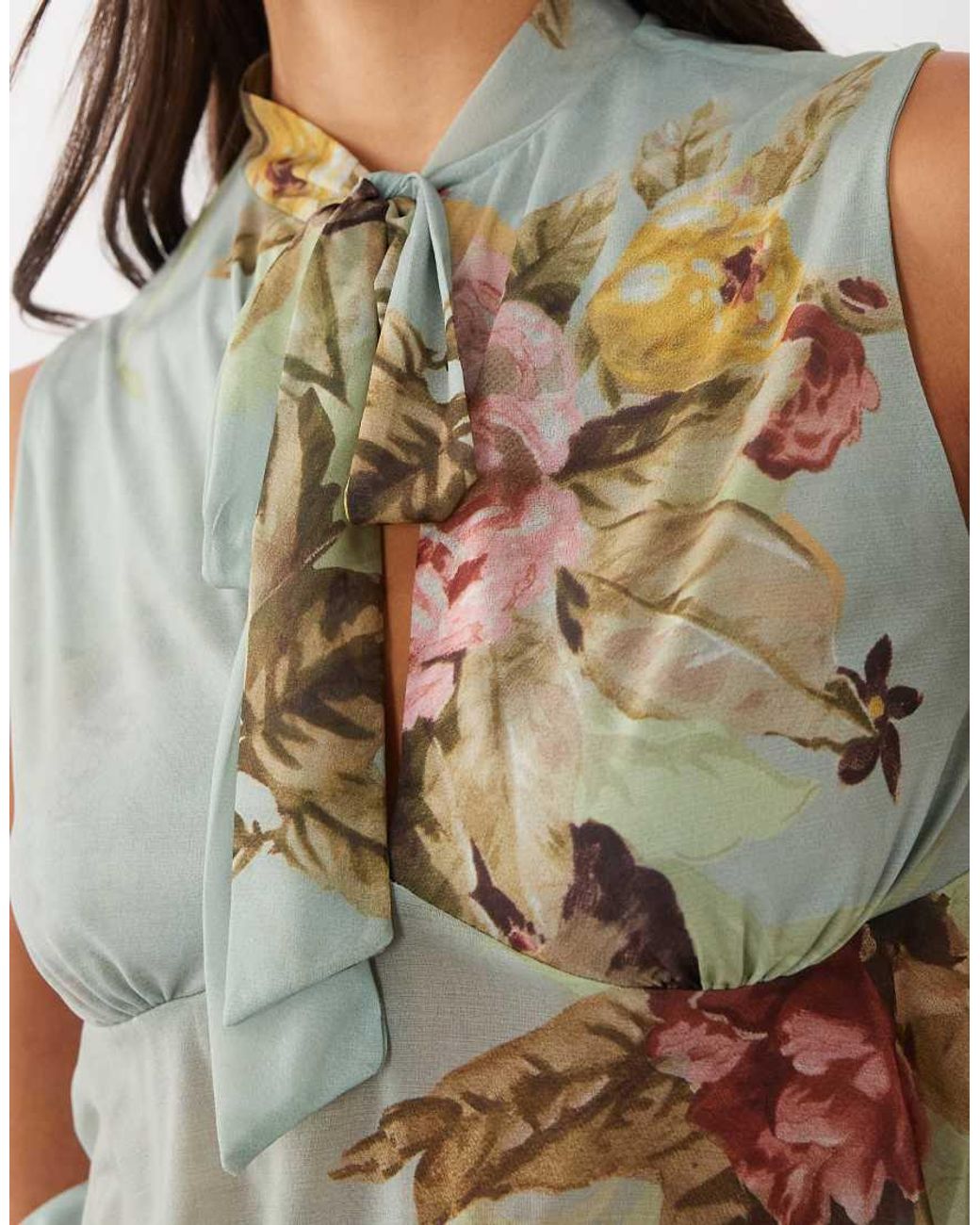 ASOS Brown Printed Stretch Chiffon Bow Detail Blouse