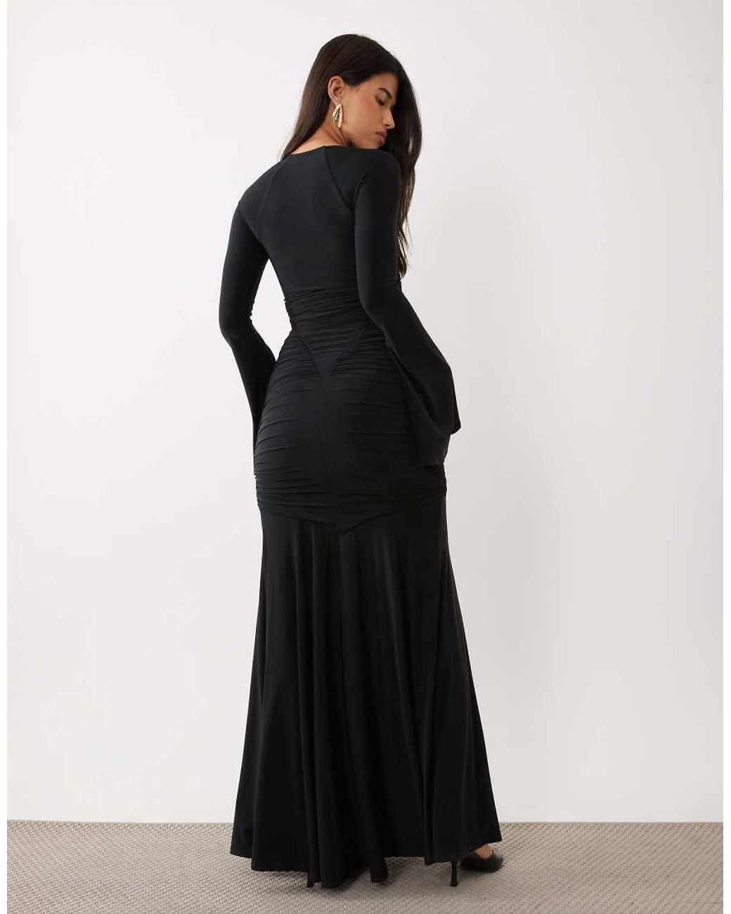 ASOS Black Slinky Square Neck Maxi Dress With Ruched Bodice