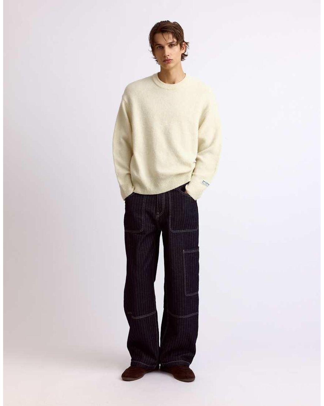 Pull&Bear Natural Round Neck Jumper for men