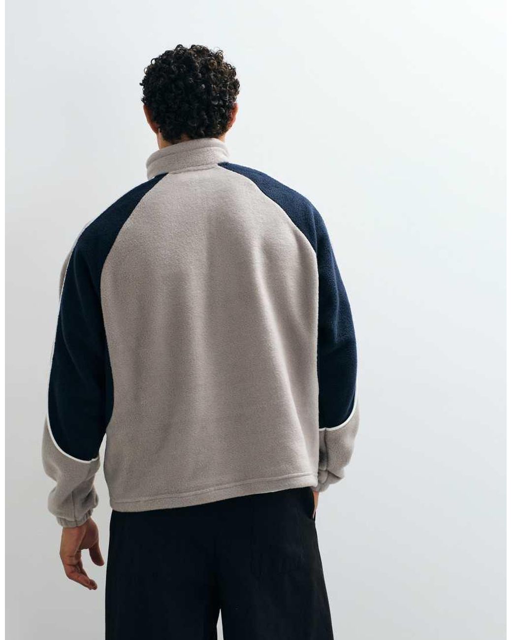 ASOS Gray Relaxed Funnel Neck Fleece With Cut & Sew Panels And Embroidery Print for men