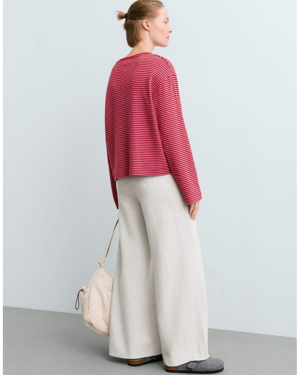 Oysho Red Wide-Leg Straight Trousers With Side Rib
