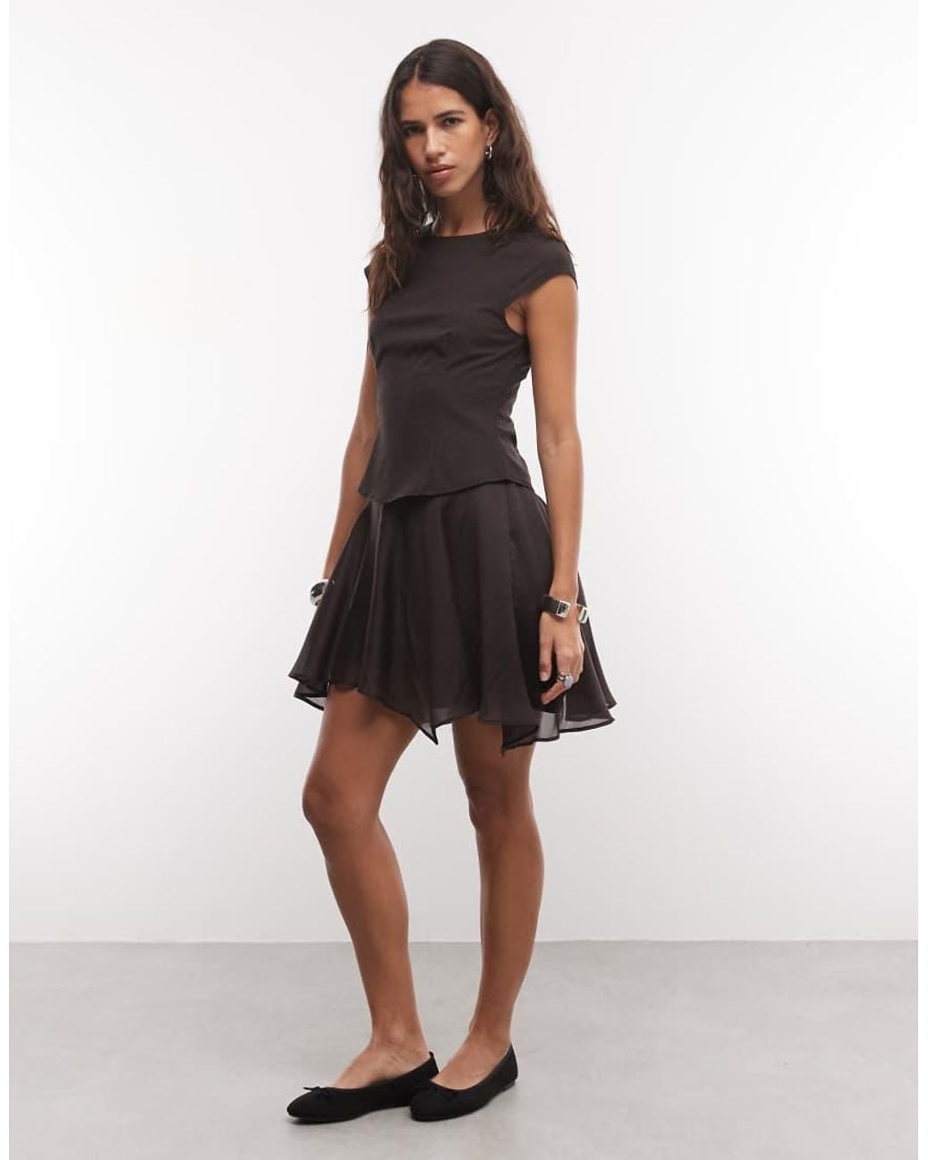 Monki Black Exclusive Cap Sleeve Structured Chiffon Mini Dress