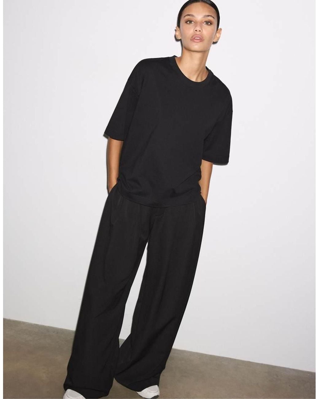 Stradivarius Black Oversize Short Sleeve T-Shirt