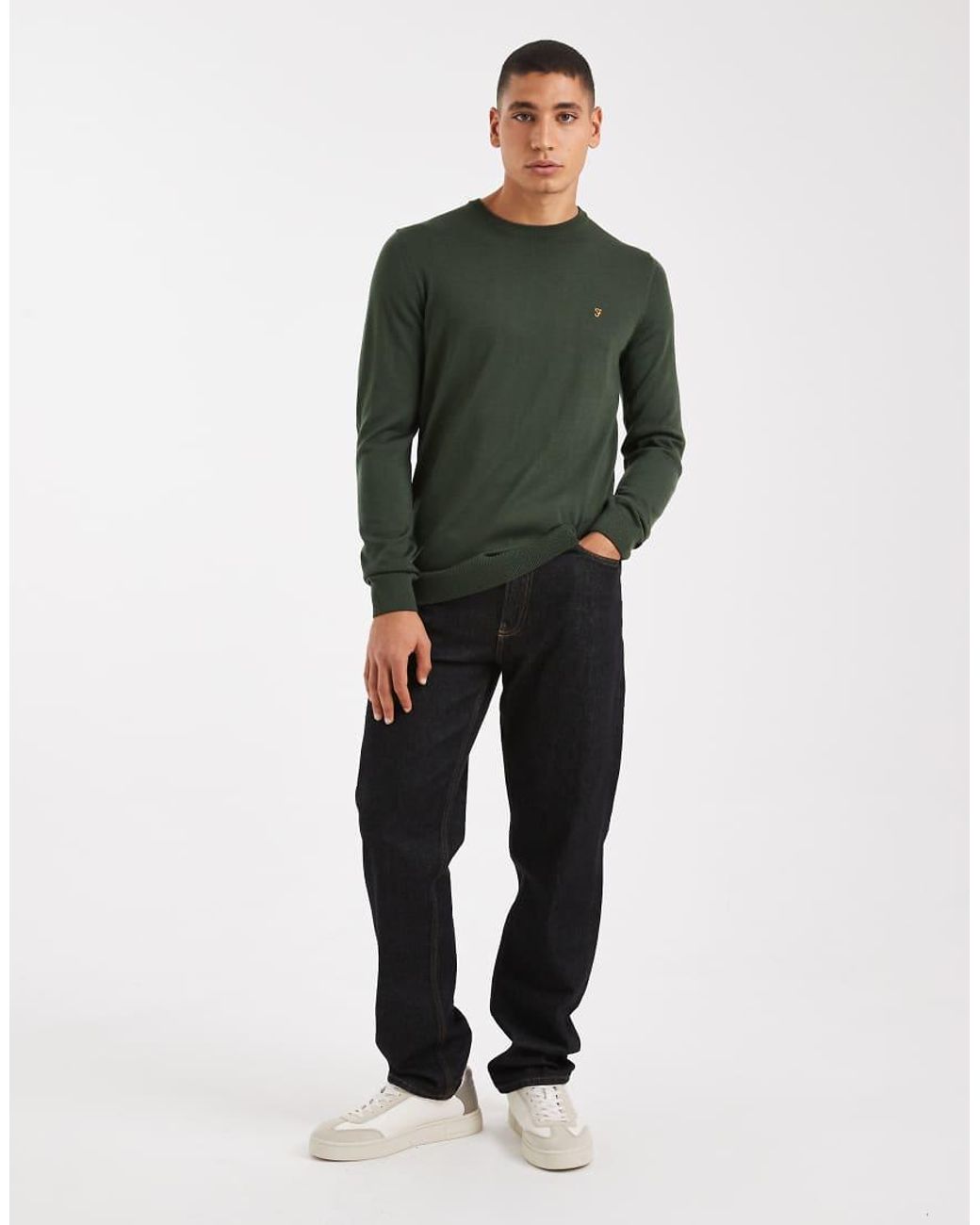 Farah Green Mullen Merino Wool Jumper for men