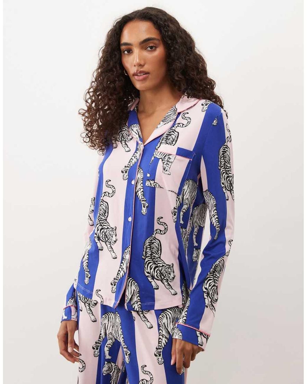Chelsea Peers Blue Super Soft Button Up Pyjama Set