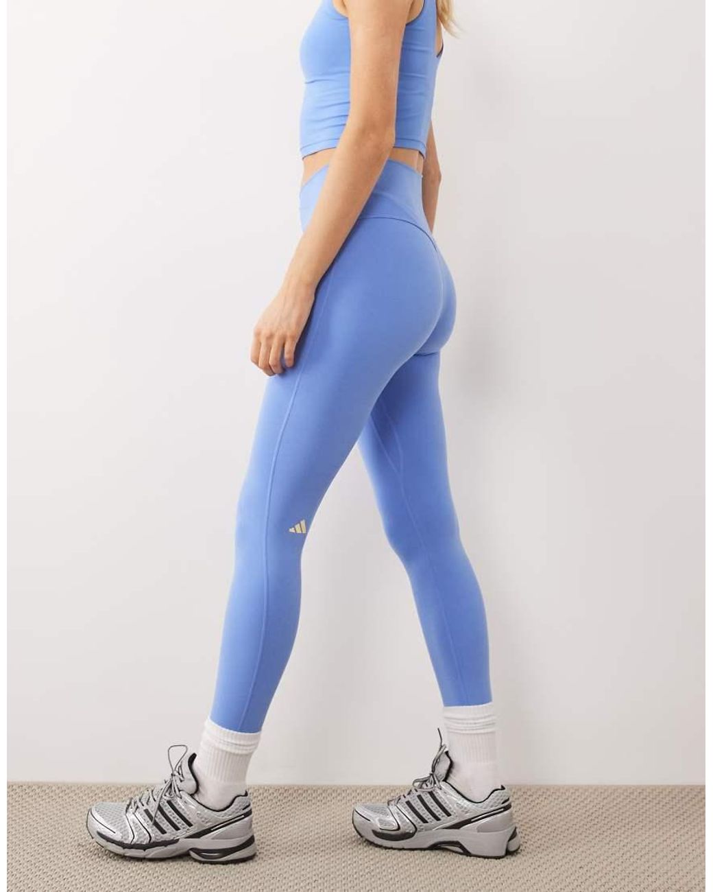 Adidas Originals Blue Three Stripes Studios Crossover Waistband leggings