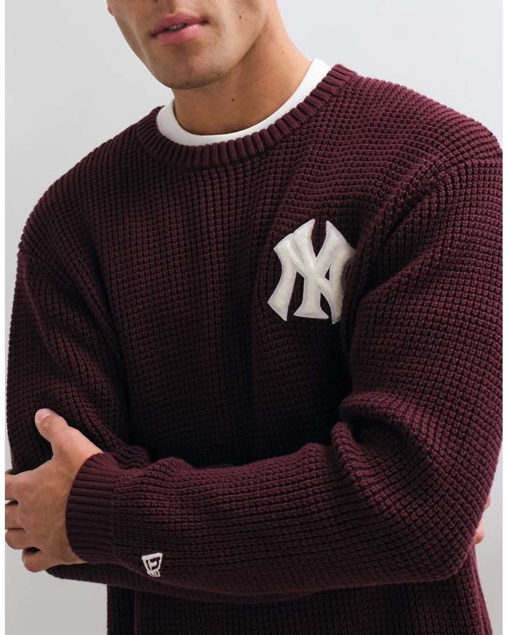 KTZ Blue Ny Yankees Logo Mlb Knitted Waffle Crewneck Jumper for men